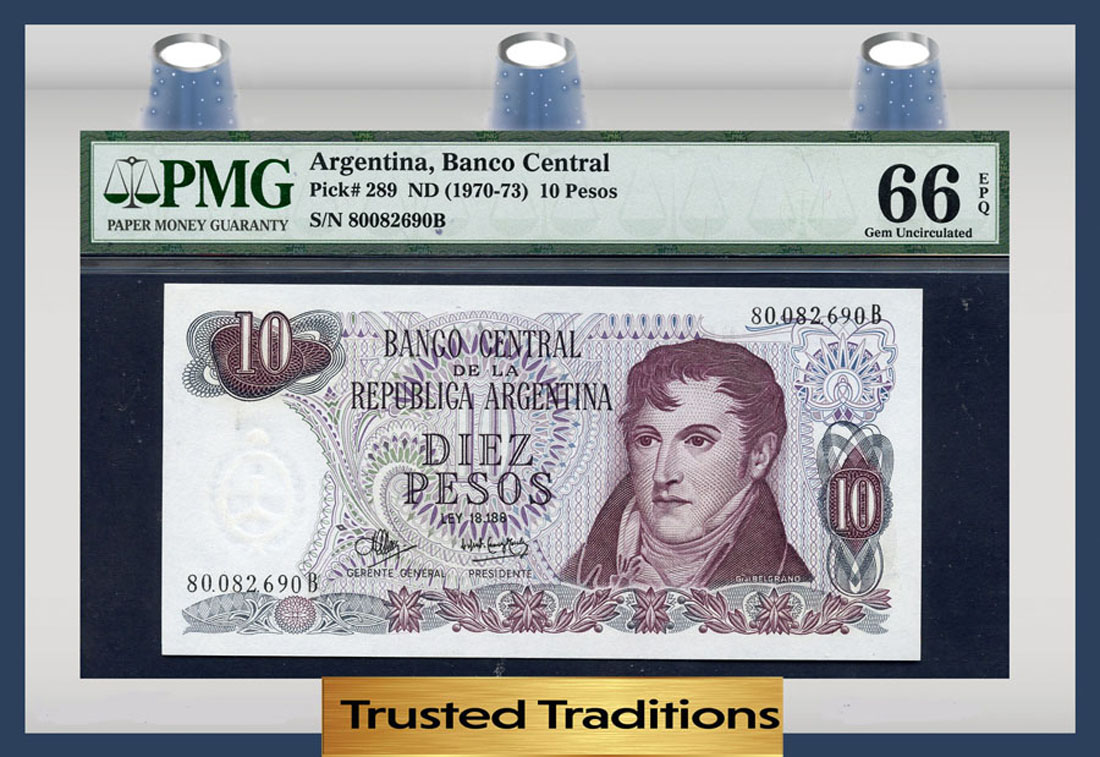 ARGENTINA 10 PESOS 1970-73 P 289 UNC 